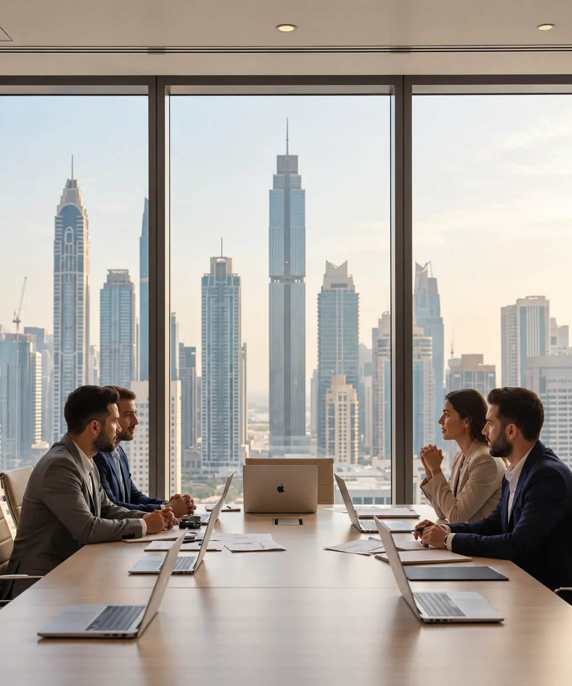 Business owner viewing commercial office space in Dubai with a Solera Realty advisor
