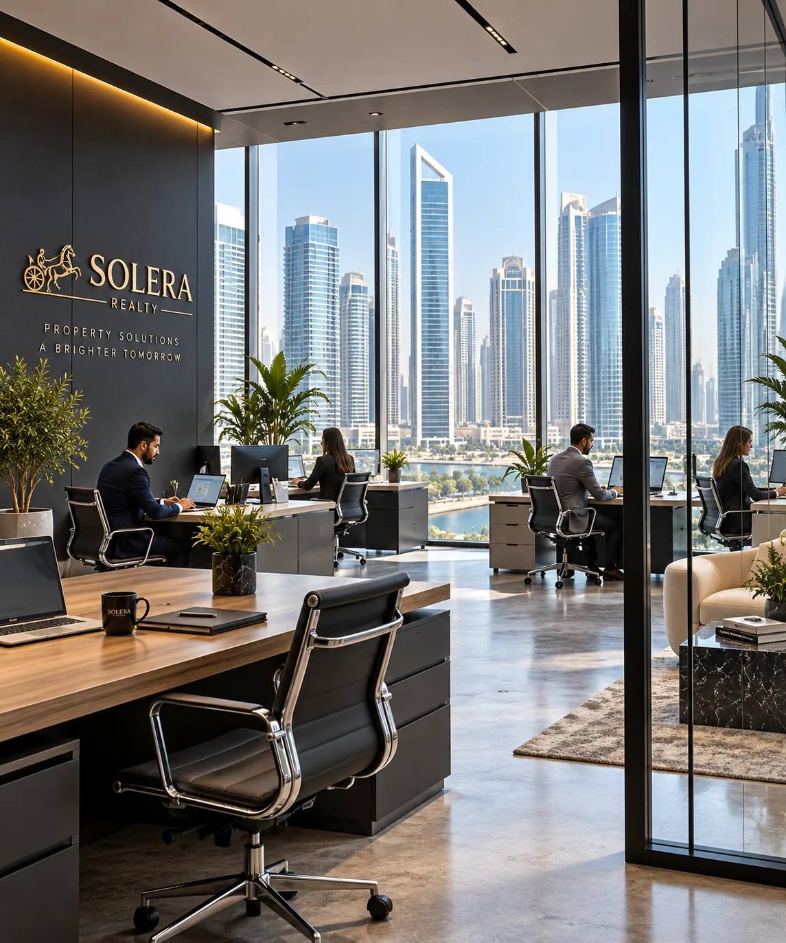 Commercial office buildings in a Dubai business district