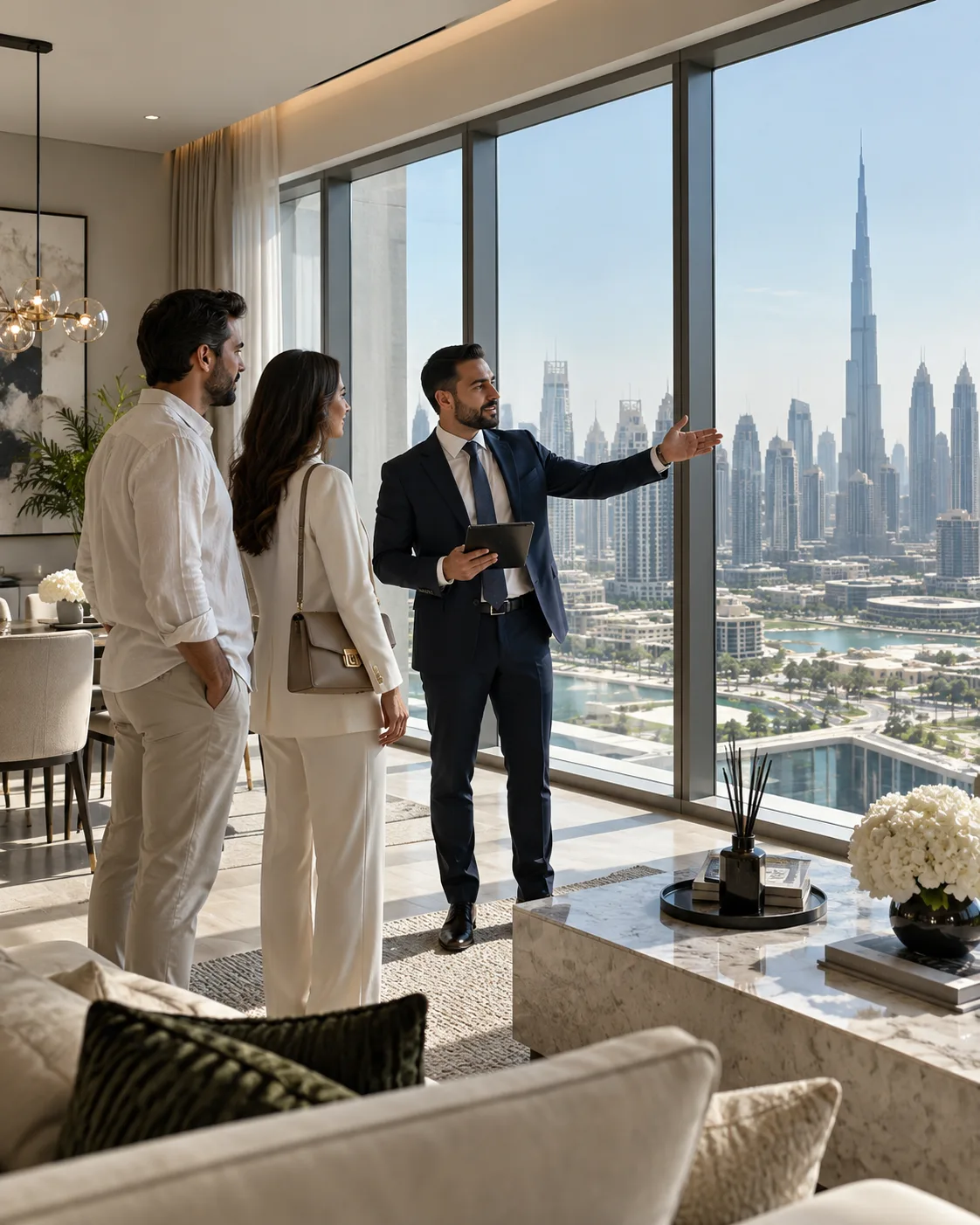 Buyer viewing a ready apartment in Dubai with a Solera Realty advisor